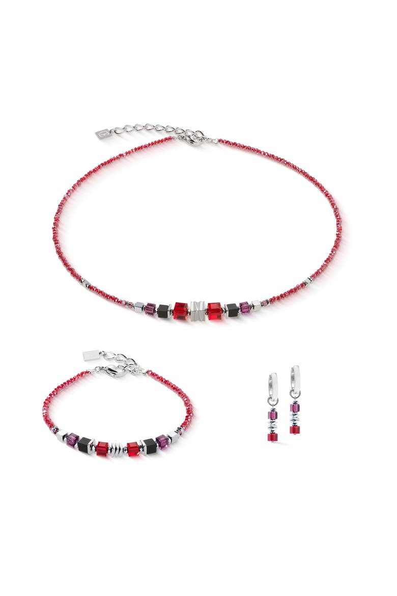 Wave Cube Flow Silver Hoop Earrings, Alternate, color, Red