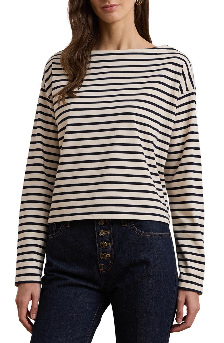 Lauren Ralph Lauren Stripe Cotton Boat Neck Top, Main, color, 