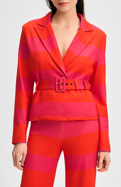Isaac Mizrahi New York Belted Jacket in Magenta/Orange Cabana Stripe  product