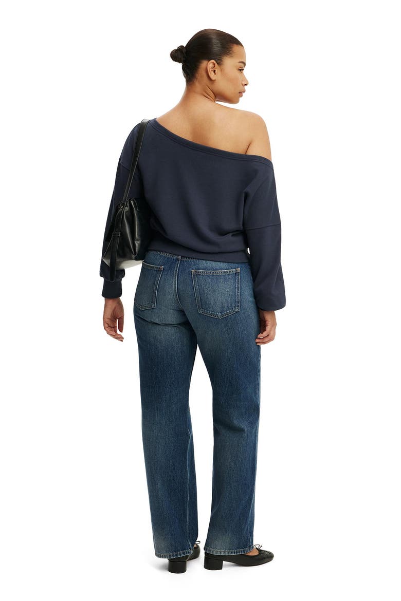 Women's Relaxed Off Shoulder Sweatshirt, Alternate, color, Shadow Navy