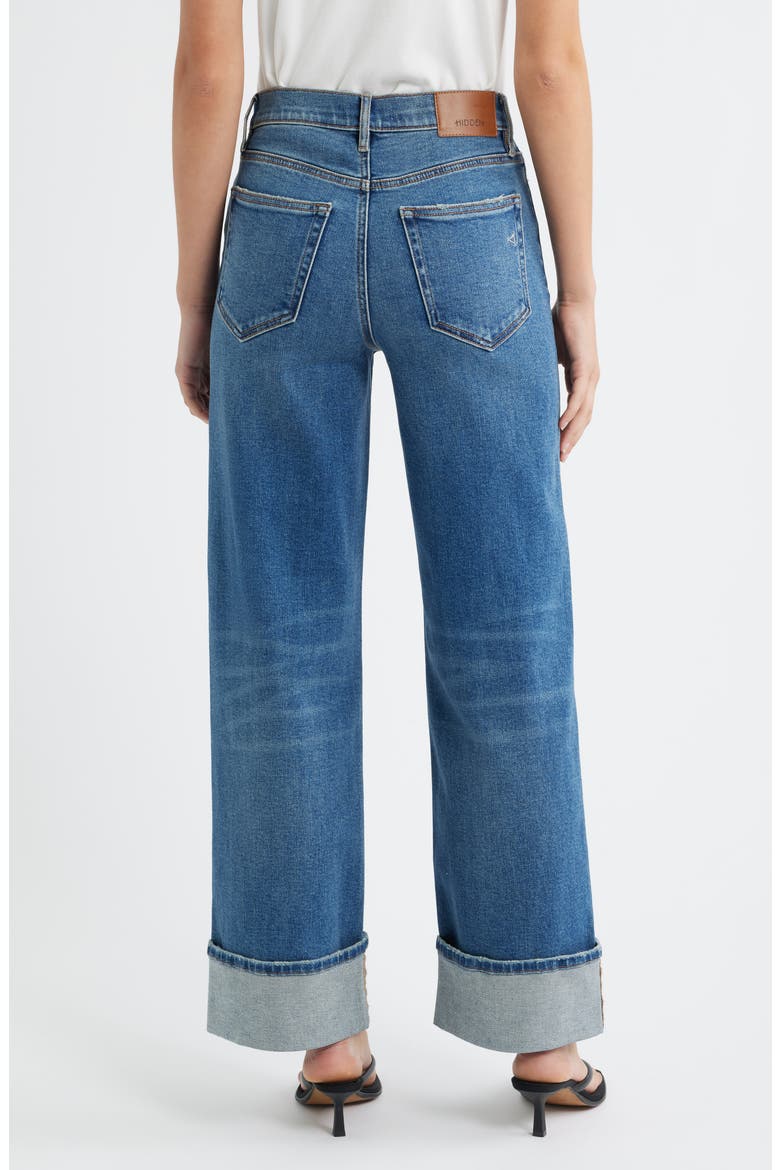 Cuffed High Waist Dad Jeans, Alternate, color, DARK WASH