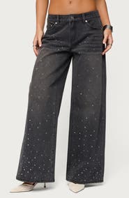 EDIKTED Embellished Low Rise Wide Leg Jeans