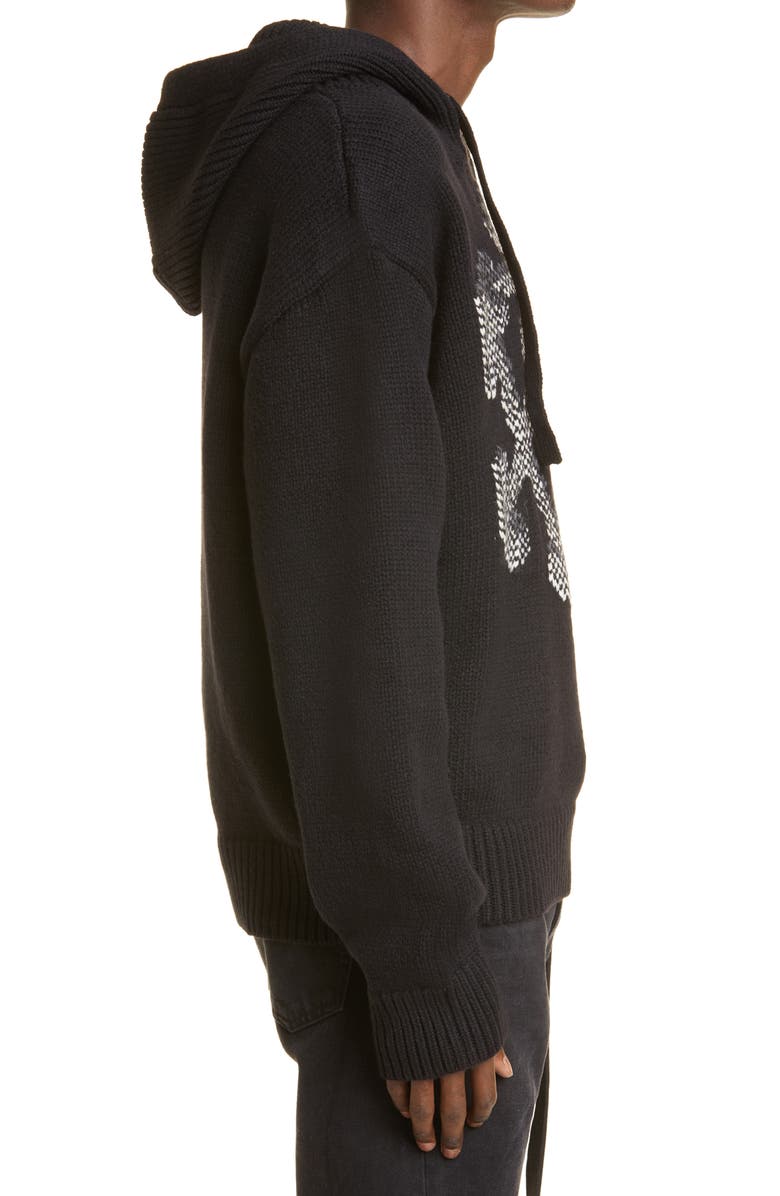 Off-White Intarsia Arrows Wool Blend Hooded Sweater, Alternate, color, Black Grey