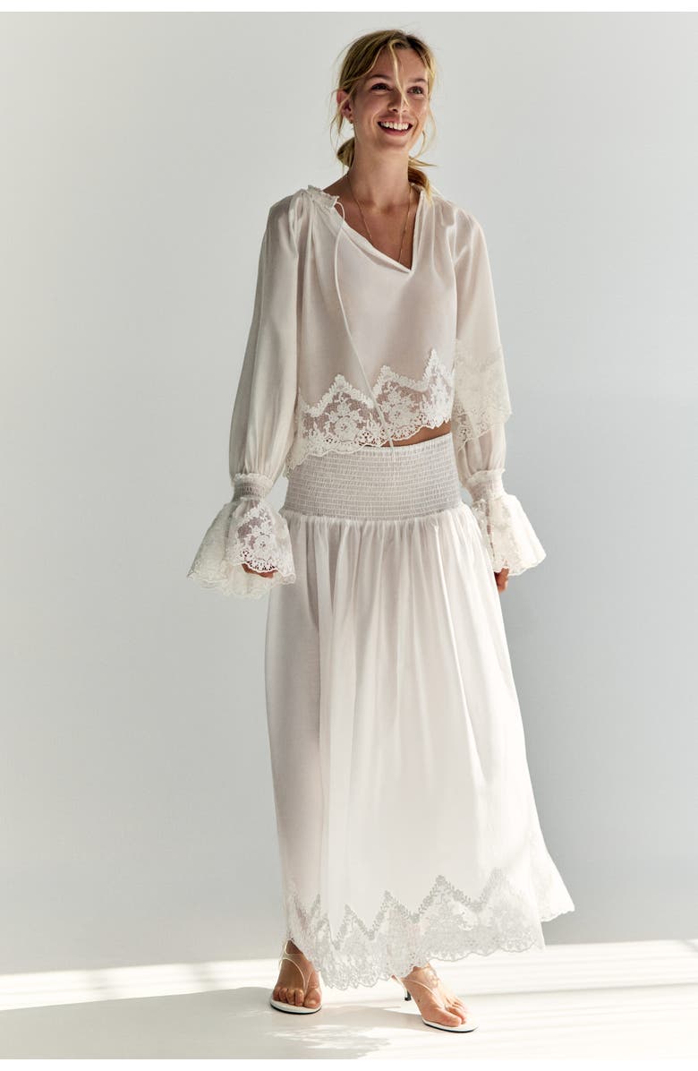 H&M Lace-trimmed Smocked Skirt, Alternate, color, White