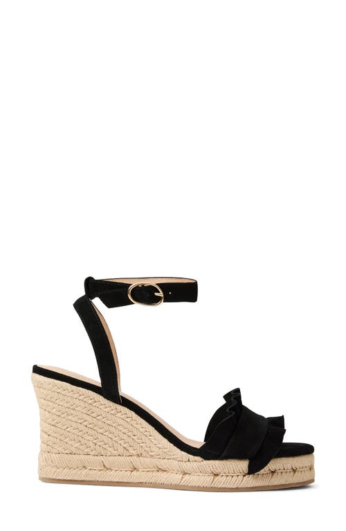 Jack Rogers Rozette Ruffle Espadrille Ankle Strap Platform Wedge Sandal In Black