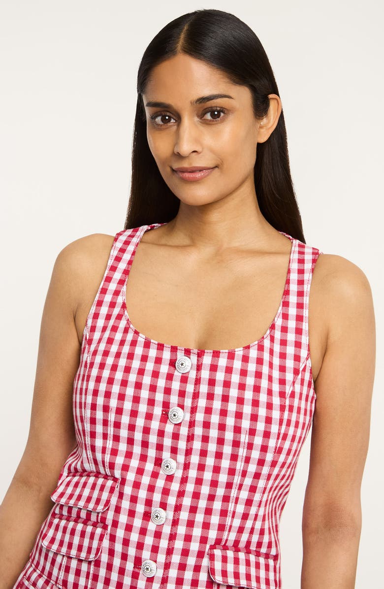 Cinq à Sept Lovina Mini Gingham Stretch Cotton Top, Alternate, color, Chili Pepper/ White