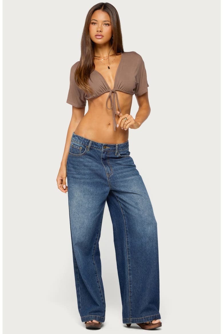 Micky Tie Front V-Neck Crop Top, Alternate, color, BROWN