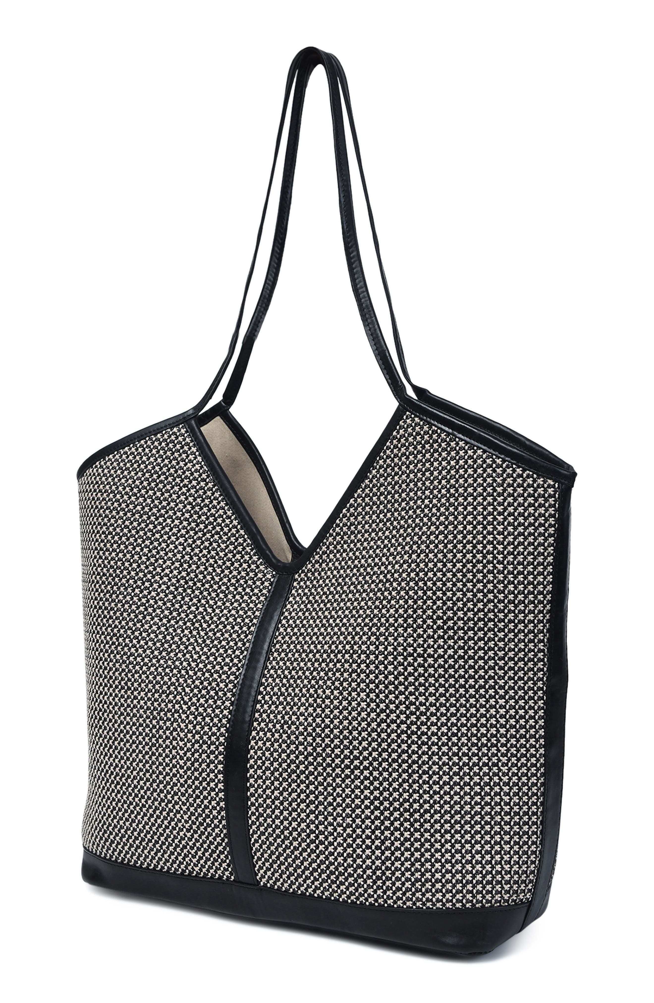 Jelavu Liliana Woven Raffia & Leather Tote Bag, Alternate, color, Black