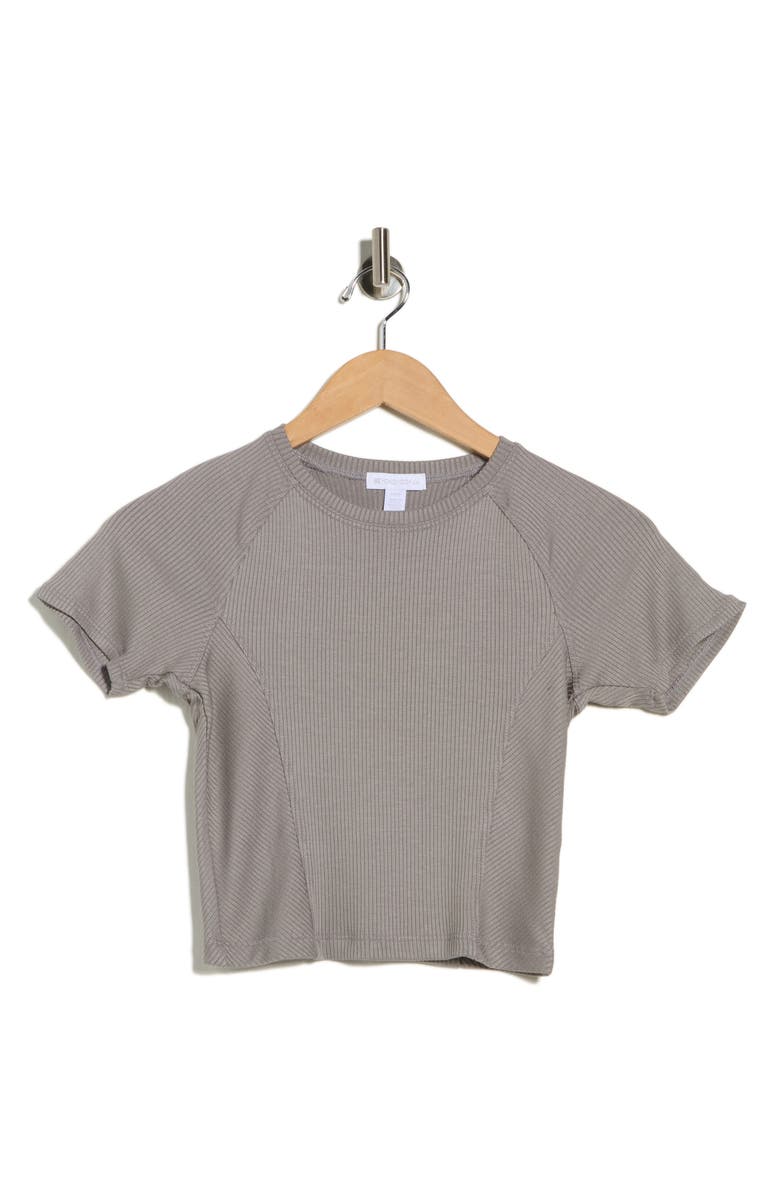 Beyond Yoga Rib Crop Short Sleeve Top, Main, color, Stone Gray