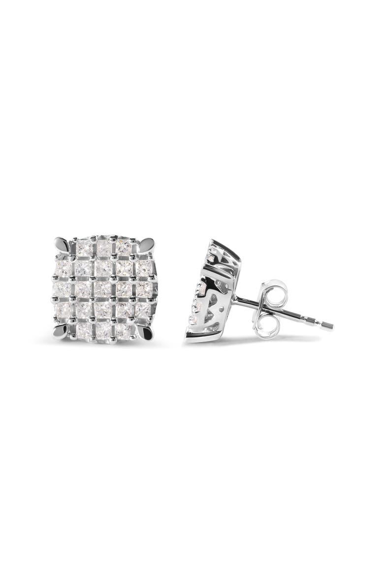 10K White Gold 3/4 Ct Princess Diamond Composite Cushion Shape Stud Earrings, Alternate, color, White
