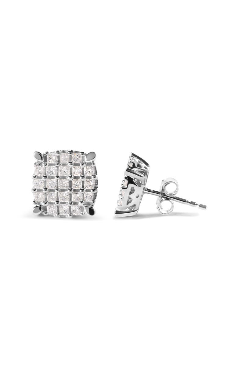 Haus of Brilliance 10K White Gold 3/4 Ct Princess Diamond Composite Cushion Shape Stud Earrings, Alternate, color, White