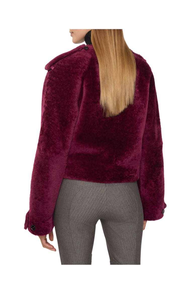 Detachable Scarf Shearling Jacket, Alternate, color, Ruby red