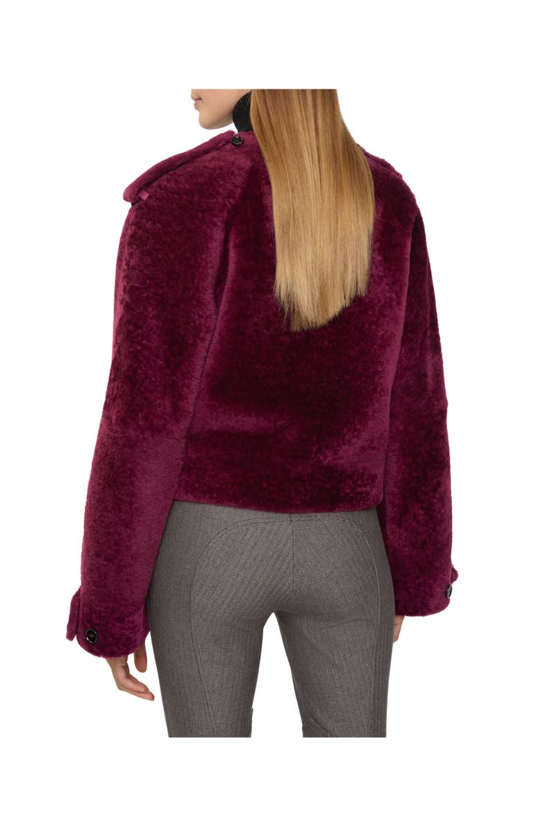 Burberry Detachable Scarf Shearling Jacket, Alternate, color, Ruby Red