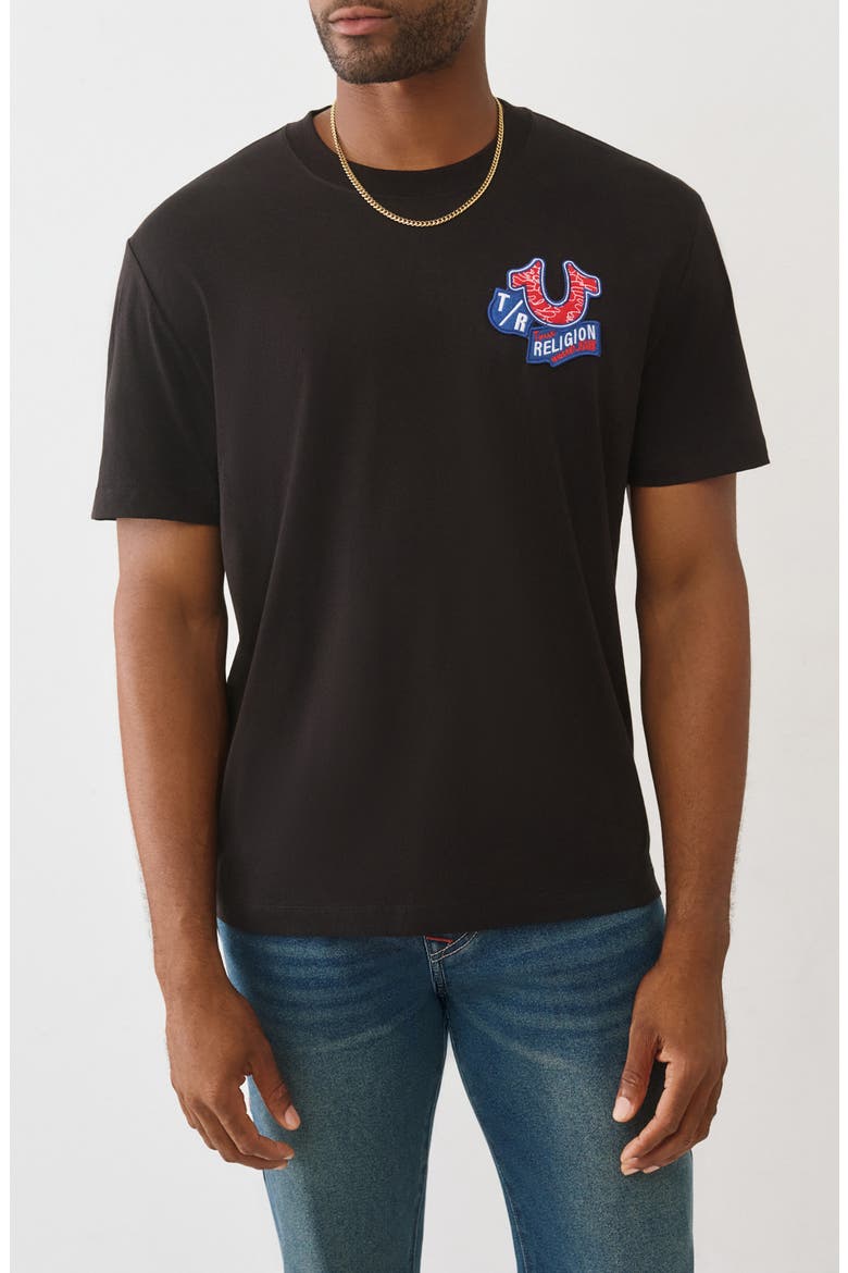 Embroidered Patch Graphic T-Shirt, Main, color, JET BLACK