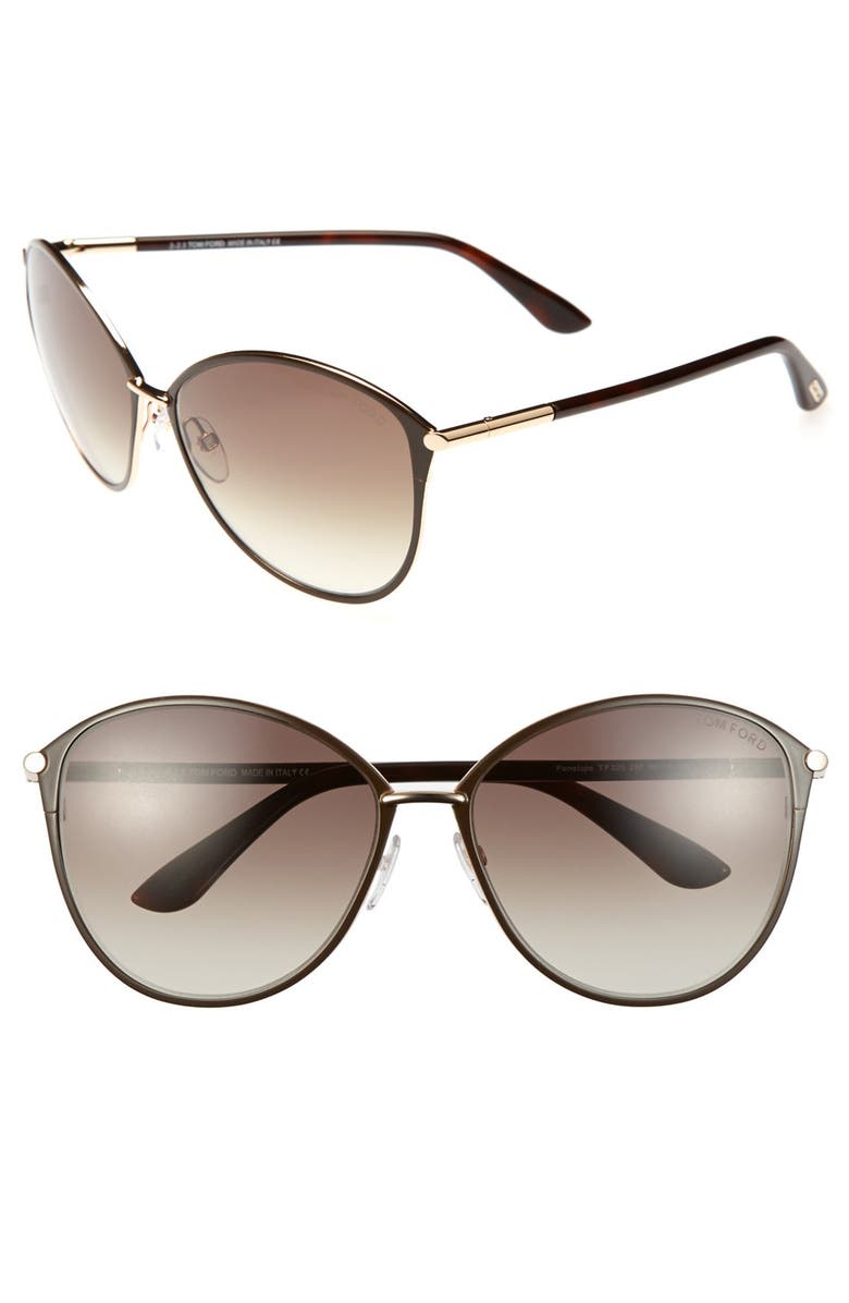 TOM FORD Penelope 59mm Gradient Cat Eye Sunglasses, Main, color, Shiny Rose Gold/ Dark Brown