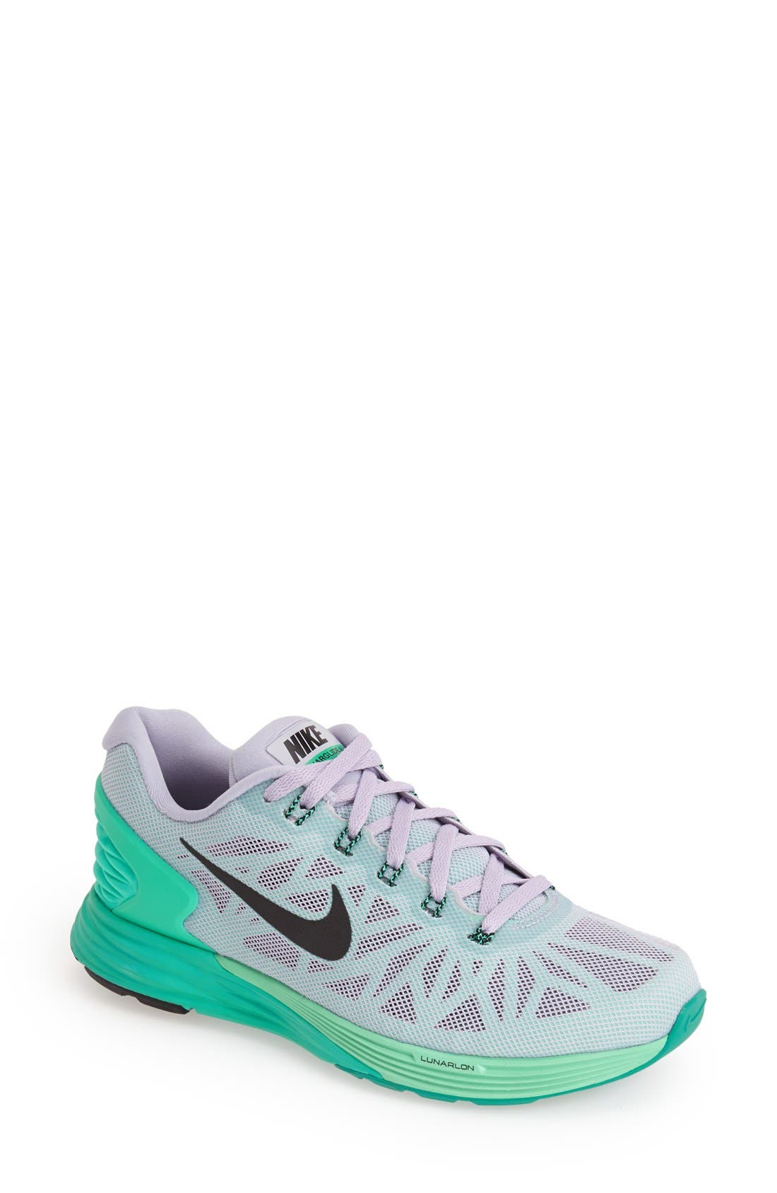'Lunarglide 6' Running Shoe, Main, color, TITANIUM/ GREEN/ BLACK