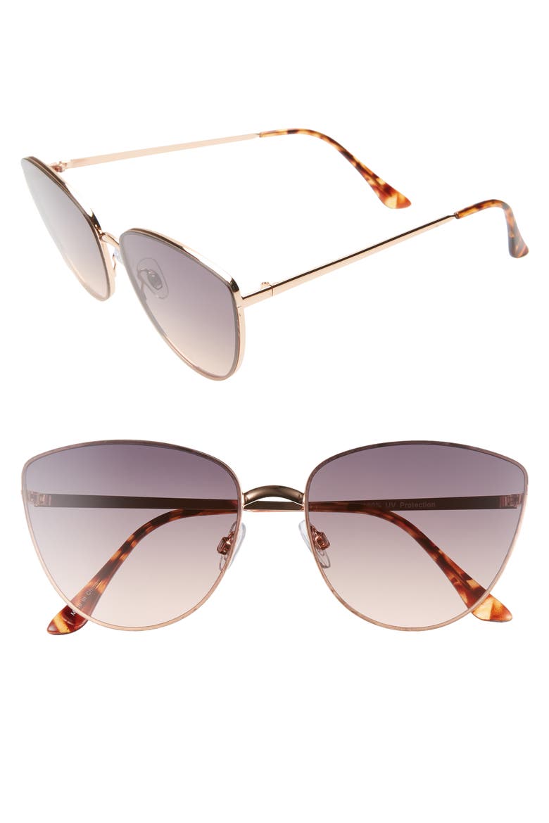 Rimless Cat Eye Sunglasses, Main, color, GOLD/ BROWN