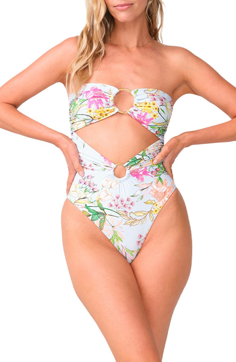 PQ SWIM Ring Strapless One-Piece Swimsuit, Main, color, Floret