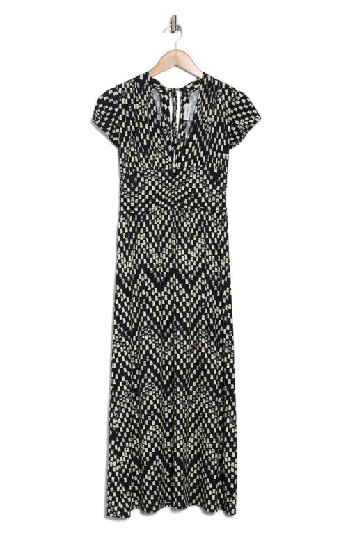 Loveappella Chevron Check Tie Back Midi Dress In Black/natural