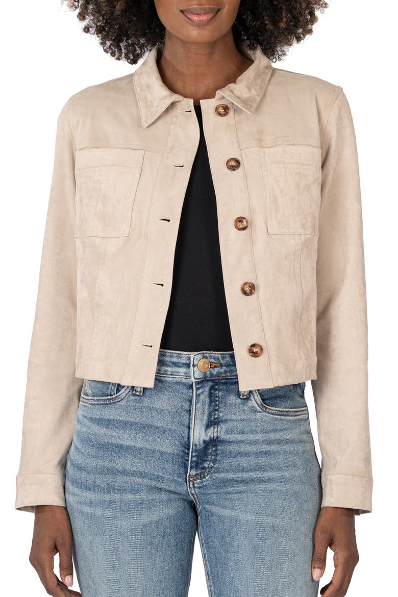 Matilda Crop Faux Suede Jacket, Main, color, STONE