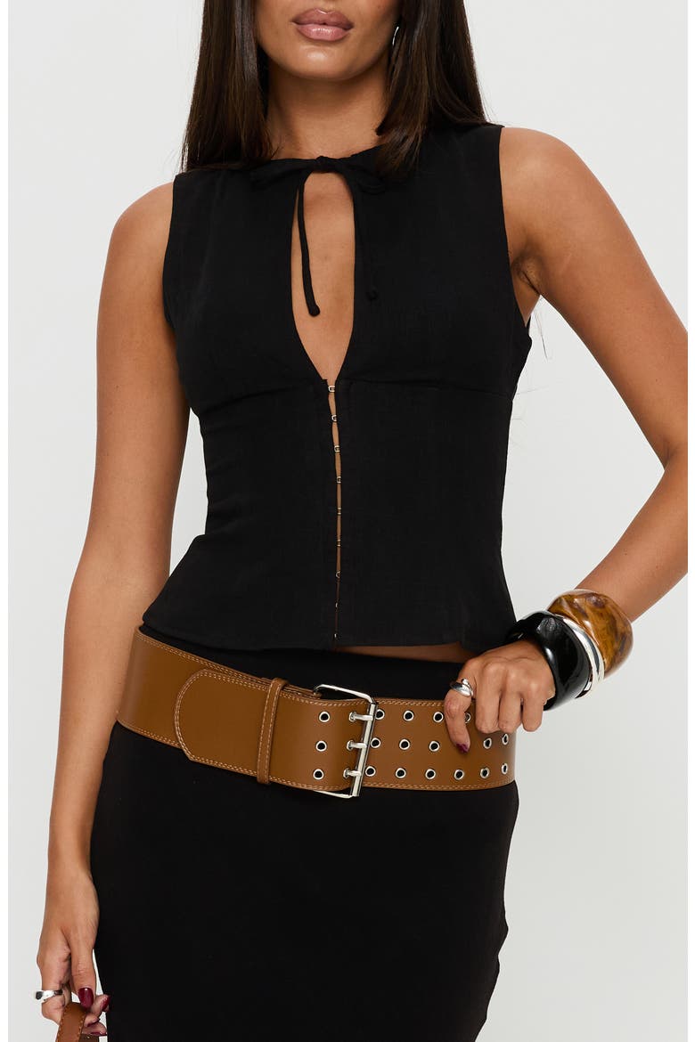 Alissea Keyhole Sleeveless Linen Blend Top, Main, color, BLACK