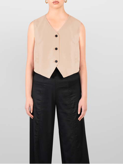 Laura Aparicio Drill Gillet Top In Neutral