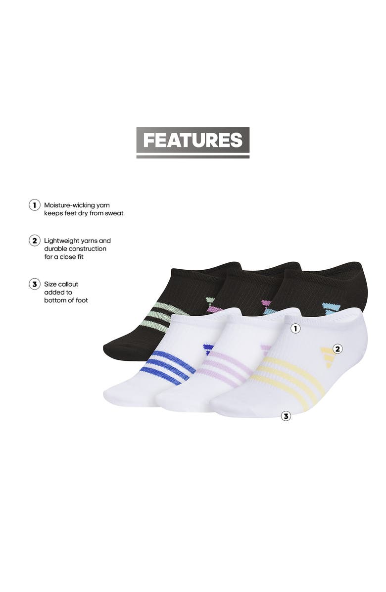 adidas Kids' Superlire 3.0 6-Pack No-Show Socks, Alternate, color, Black/ White/ Semi Blue Burst
