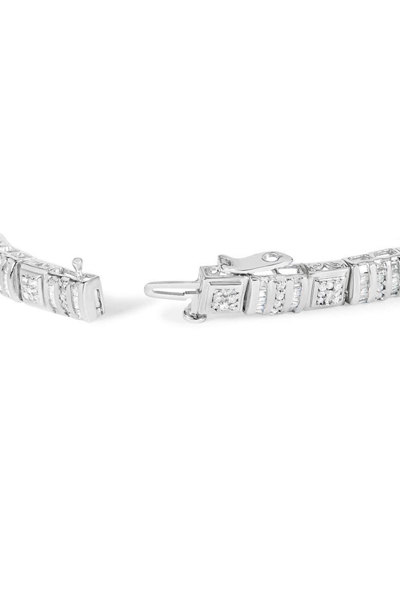10K White Gold Round and Baguette Cut Diamond Bracelet, Alternate, color, White