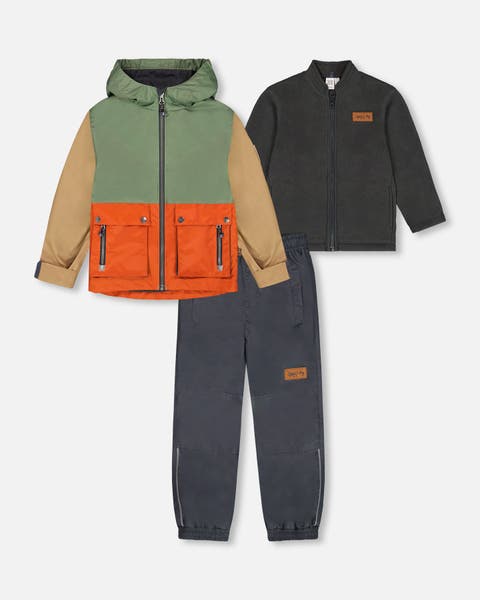 Baby Boy's 3-In-1 Mid-Season Outerwear Set Gray, Beige, Orange, And Sage