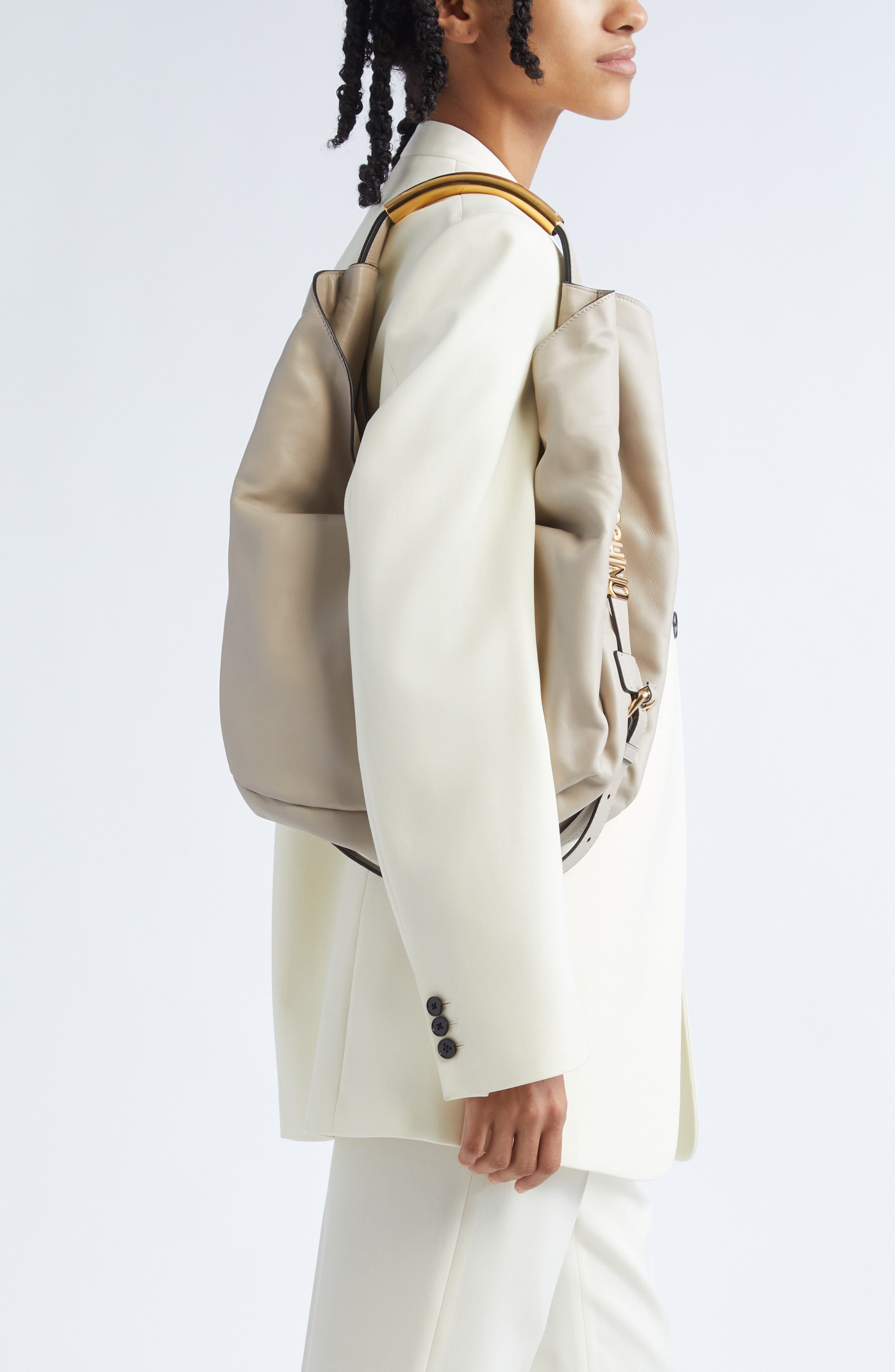 Moschino Handle Me Sheepskin Leather Hobo Bag, Alternate, color, 