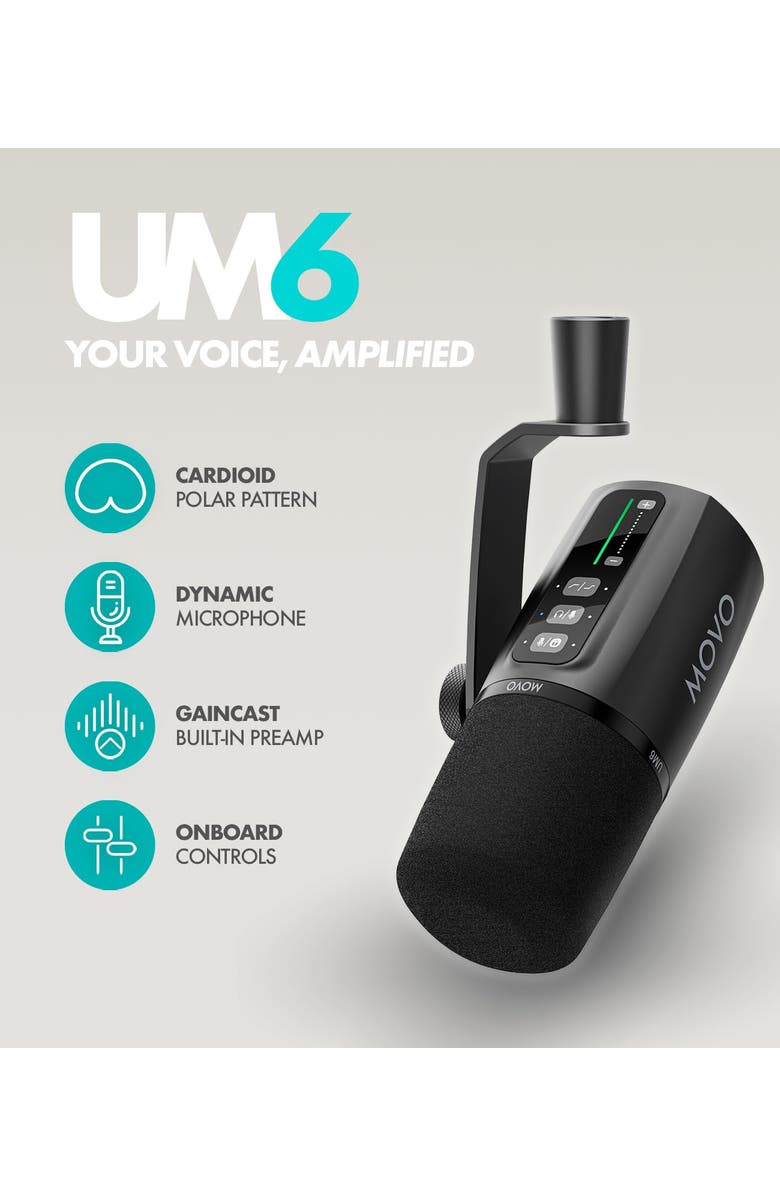 MOVO Music/Audio Interface Bundle -with USB Interface, UM6 Dynamic Microphone, and Tabletop Stand, Alternate, color, Black