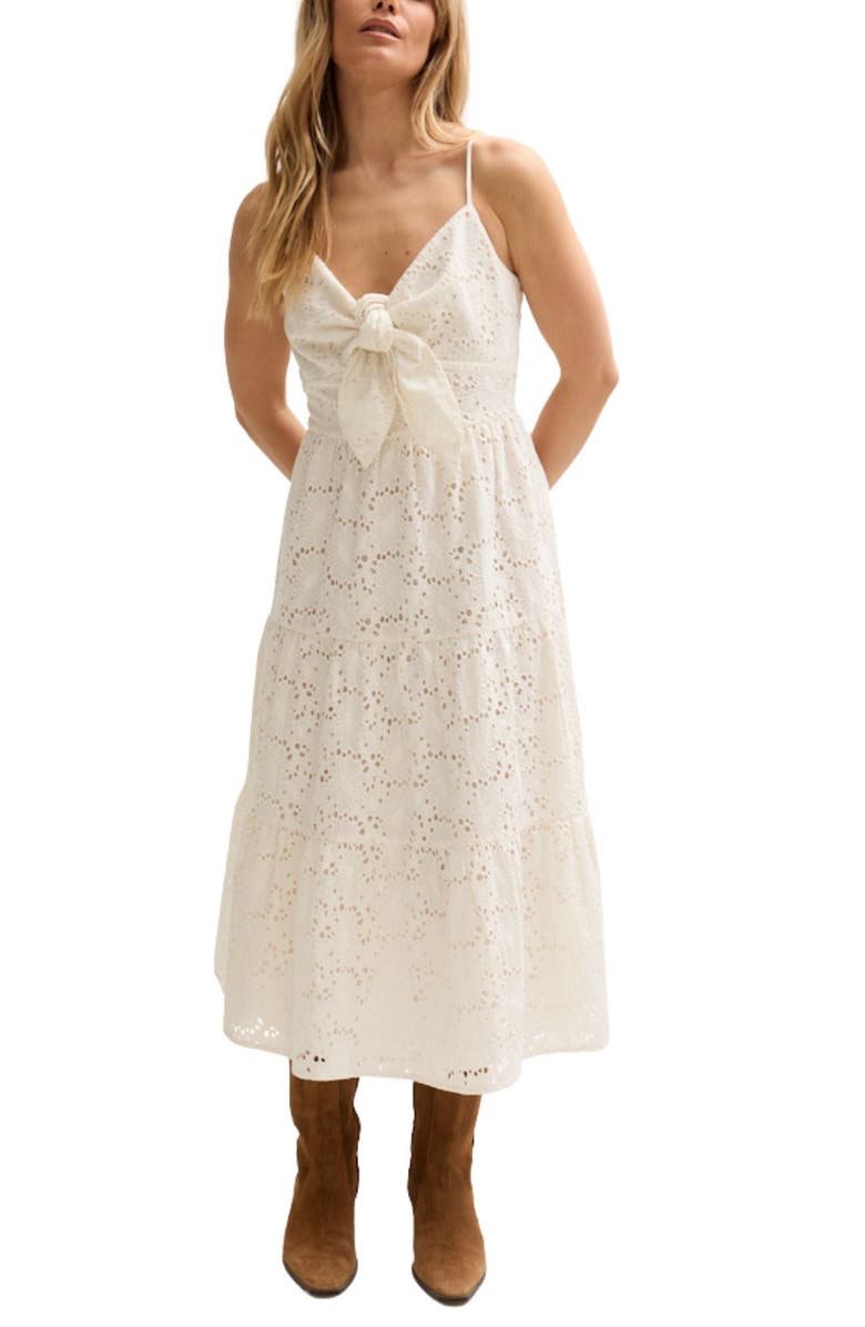 LILY AND LIONEL Onita Tiered Broderie Anglaise Midi Dress, Main, color, White