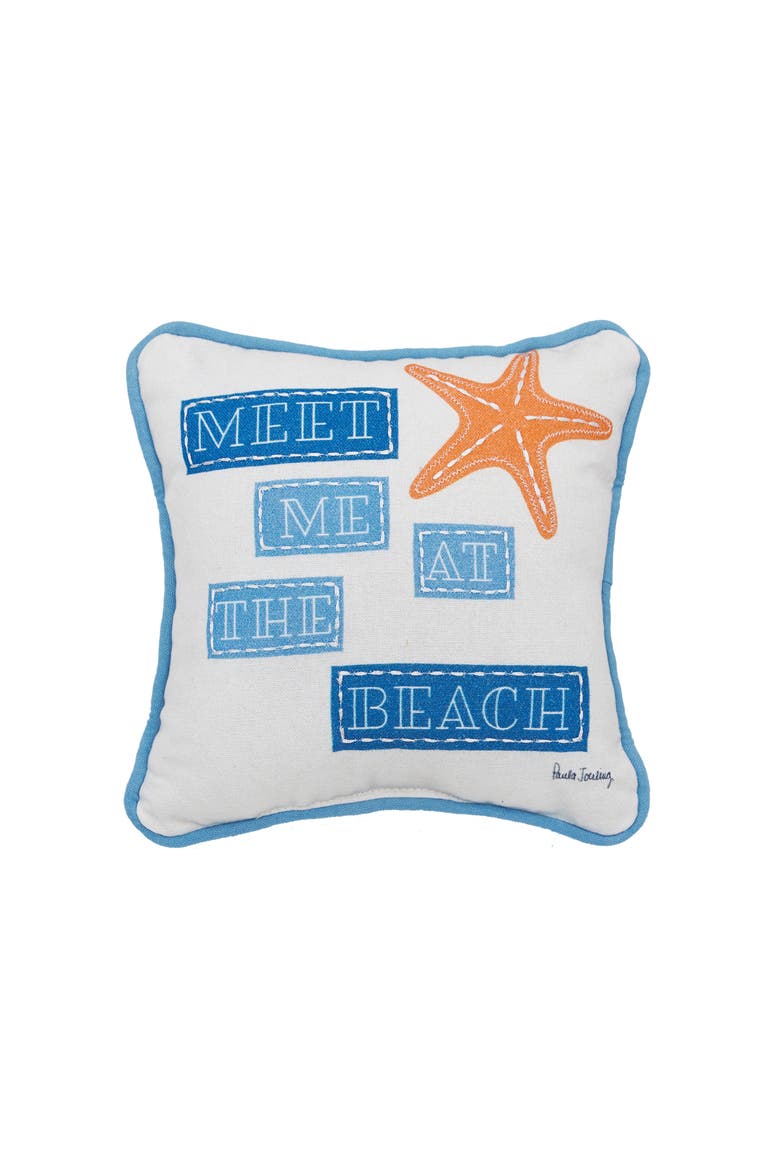 Starfish At The Beach Printed and Applique Mini Accent Pillow, Main, color, Blue