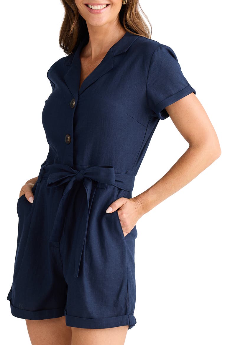 Sadler Linen Belted Romper, Alternate, color, NAVY