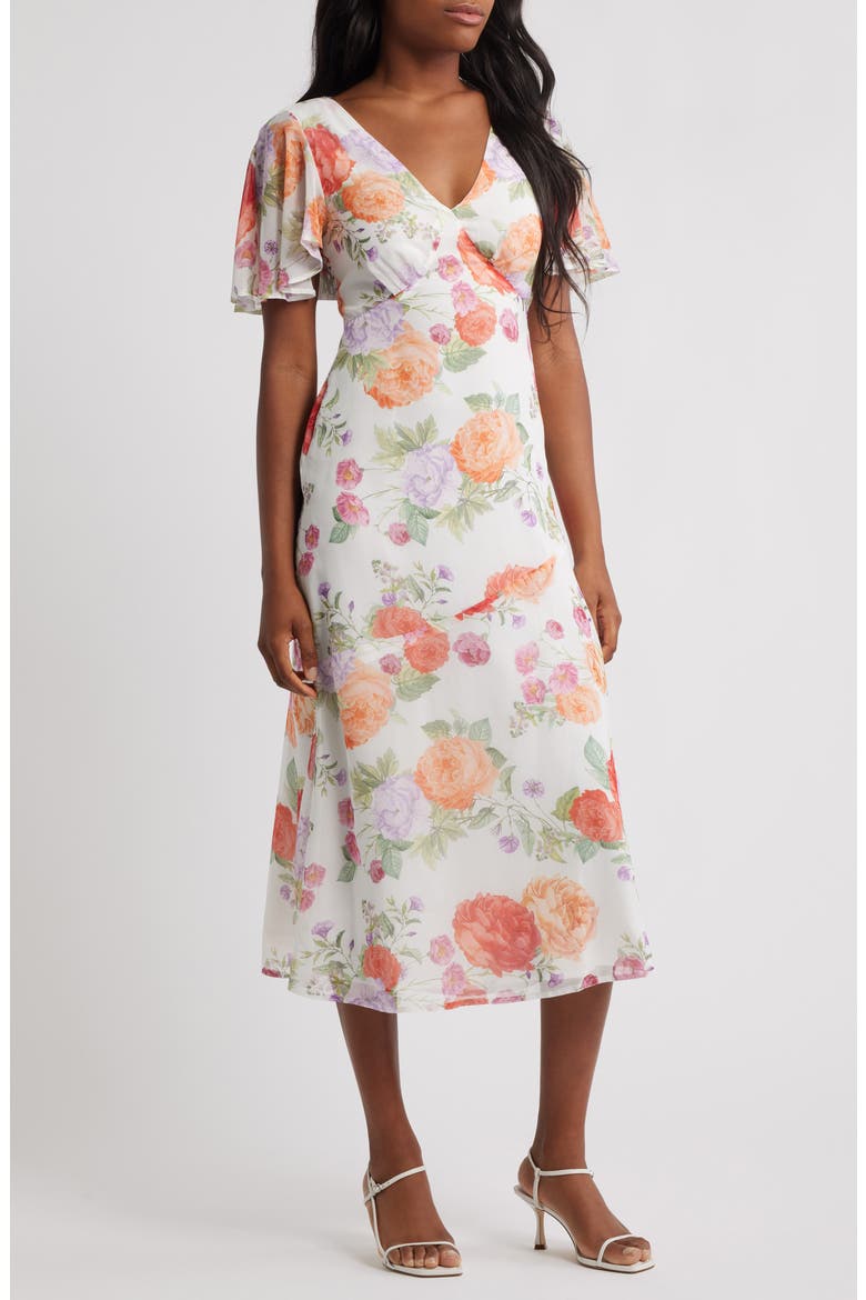 Flutter Sleeve Maxi Dress, Main, color, WHITE