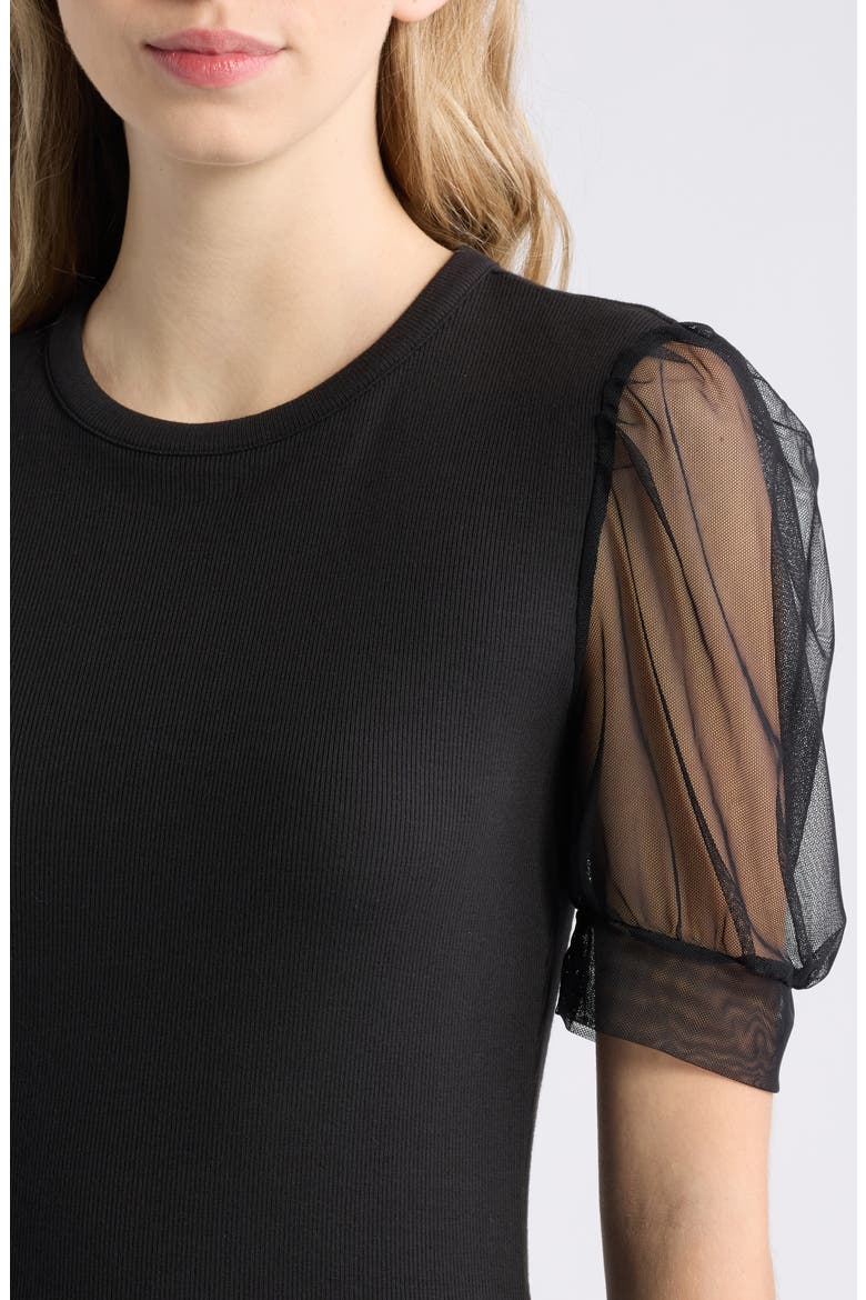 The Tulle Sleeve Top, Alternate, color, BLACK