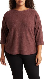 MAX STUDIO Three-Quarter Sleeve Rib Top