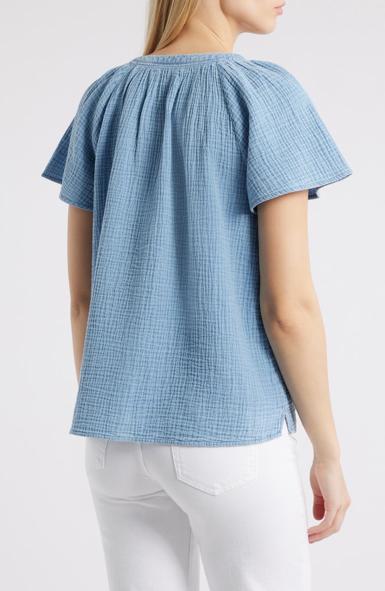 beachlunchlounge Lark Cotton Gauze Button-Up Shirt, Alternate, color, Blue Acid Wash