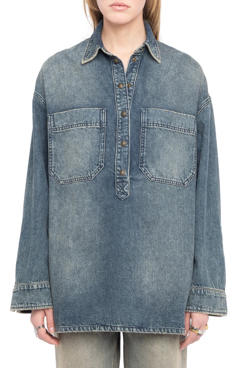 Zadig & Voltaire Timona Oversize Denim Shirt, Main, color, Medium Blue
