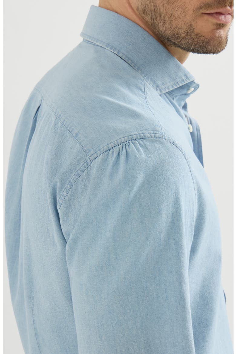 Denim-effect chambray shirt with spread collar, Alternate, color, Medium Denim