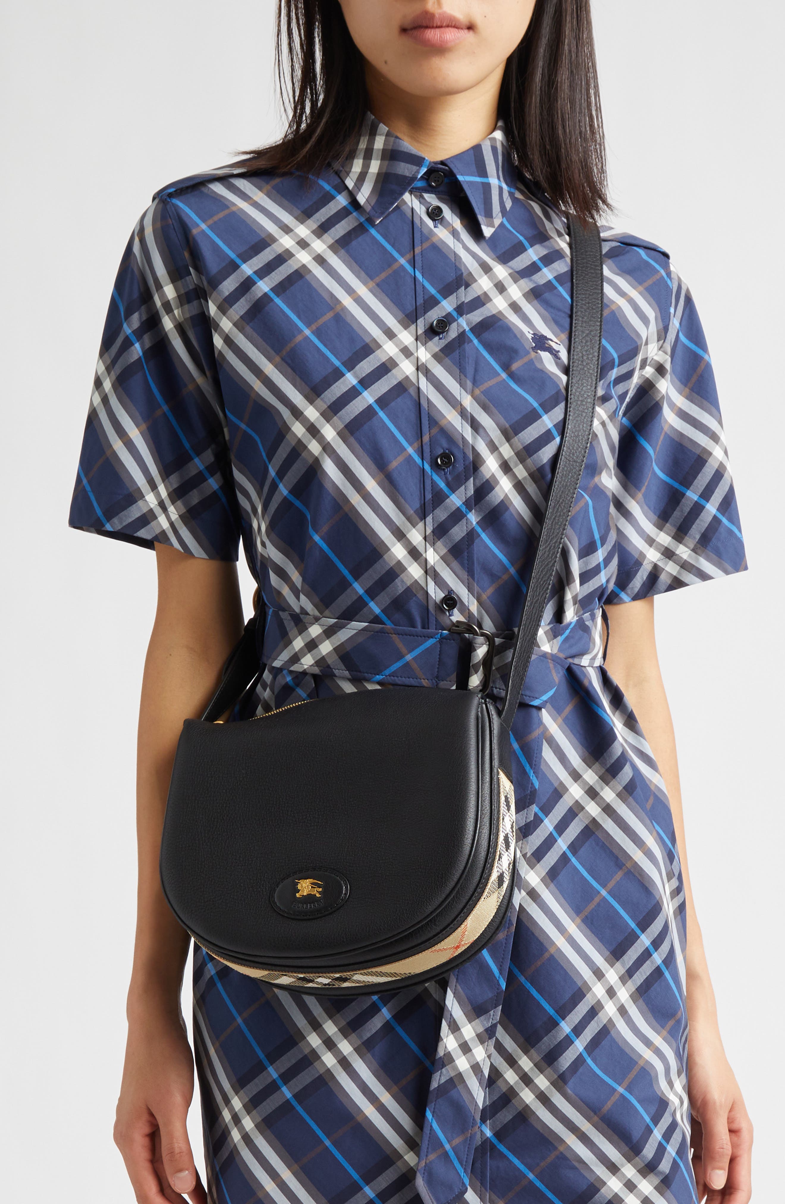 Burberry Large Tavistock Leather Crossbody Bag, Alternate, color, Black