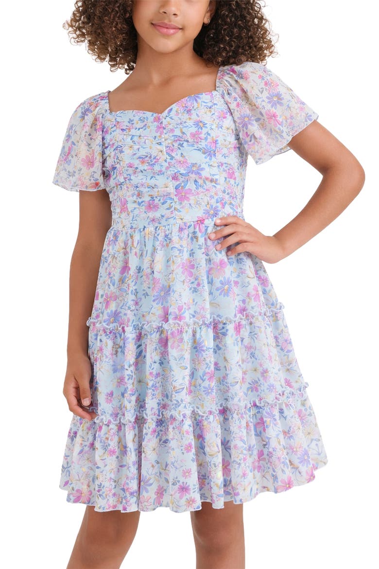 Kids' Yoryu Tiered Chiffon Dress, Alternate, color, BLUE MULTI