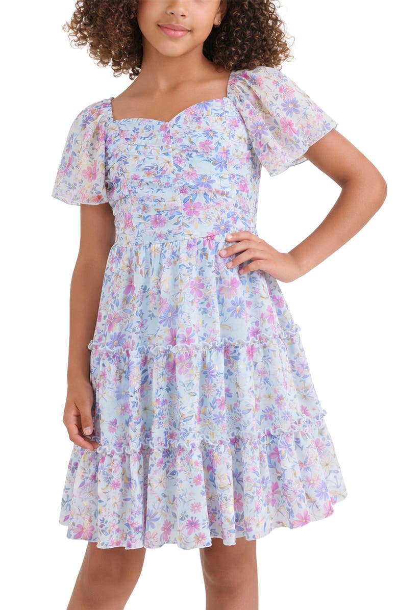 Zunie Kids' Yoryu Tiered Chiffon Dress, Alternate, color, Blue Multi