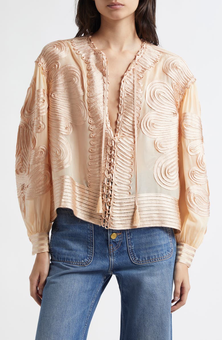 Ulla Johnson Harper Soutache Lace Silk Top, Main, color, 