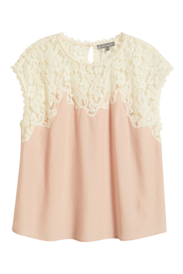 Lace Yoke Satin Top, Alternate, color, ROSE BLOOM/ NATURAL