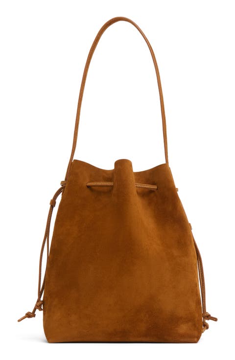 Drawstring Cabas Suede Bucket Bag