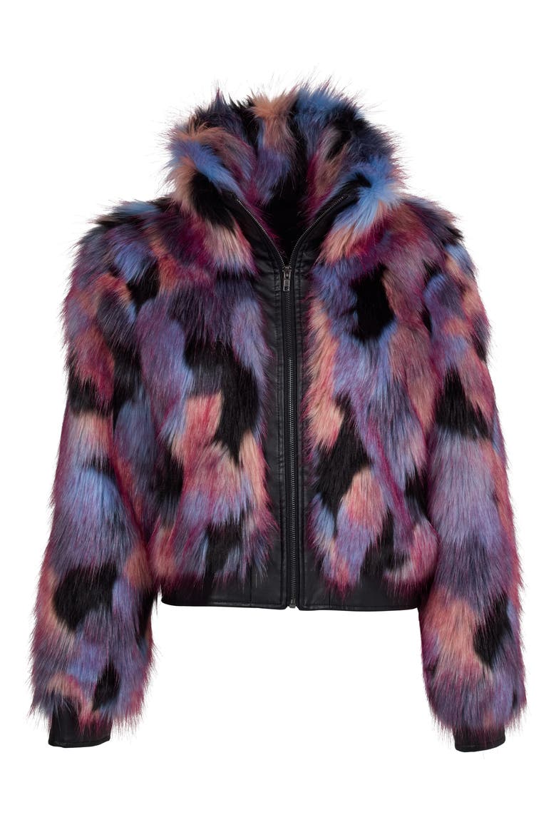 Cosmo Faux Fur Crop Jacket, Alternate, color, PURPLE MULTI