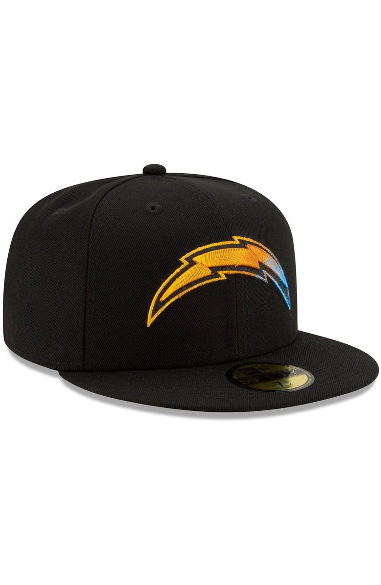 New Era Men's New Era Black Los Angeles Chargers Logo Color Dim 59FIFTY Fitted Hat, Alternate, color, 