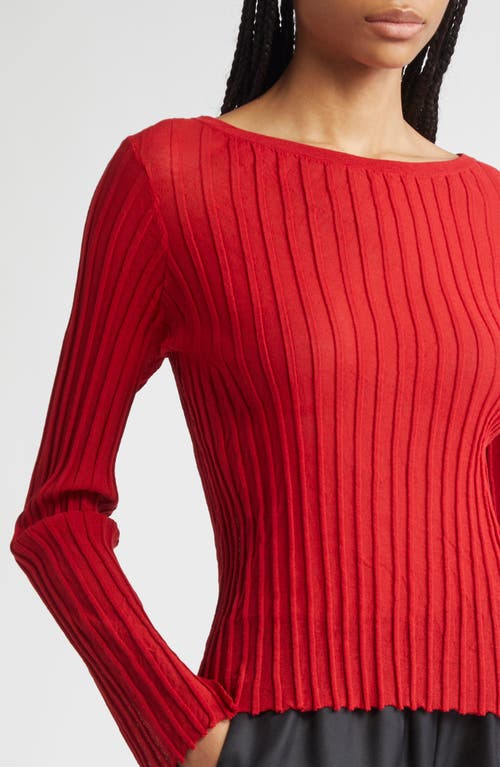 Loulou De Saison Mabille Rib Long Sleeve Top In Red