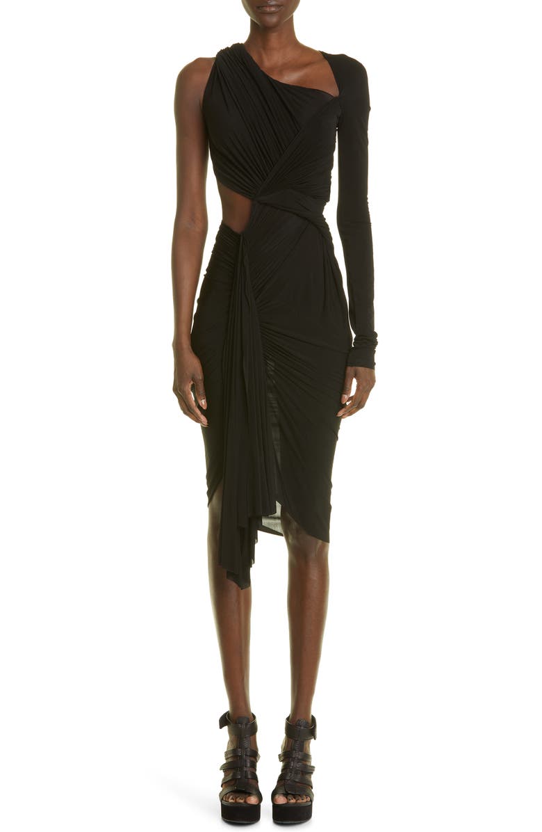 Rick Owens Long Sleeve Ruched Mesh Dress, Main, color,
